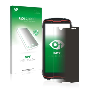 Parte frontal de un envase de producto con el logotipo de la marca upscreen. Al lado se muestra el dispositivo Cubot King Kong