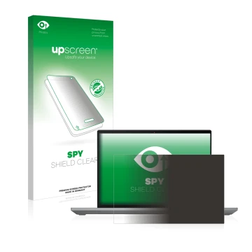 Parte frontal de un envase de producto con el logotipo de la marca upscreen. Al lado se muestra el dispositivo Lenovo ThinkPad