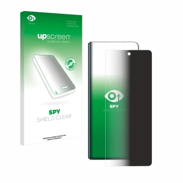 Parte frontal de un envase de producto con el logotipo de la marca upscreen. Al lado se muestra el dispositivo Samsung Galaxy 