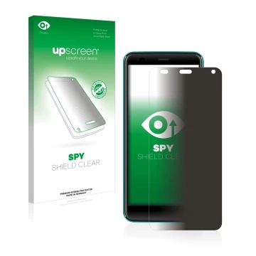 Parte frontal de un envase de producto con el logotipo de la marca upscreen. Al lado se muestra el dispositivo Logicom Le Swip