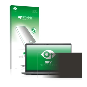 Parte frontal de un envase de producto con el logotipo de la marca upscreen. Al lado se muestra el dispositivo Dell Precision 