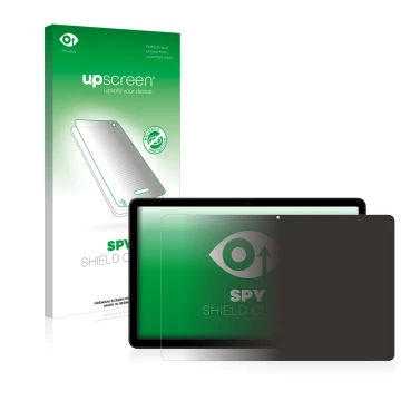Parte frontal de un envase de producto con el logotipo de la marca upscreen. Al lado se muestra el dispositivo Nokia T21 con s