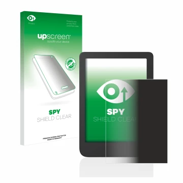 Parte frontal de un envase de producto con el logotipo de la marca upscreen. Al lado se muestra el dispositivo Tolino Shine 4 