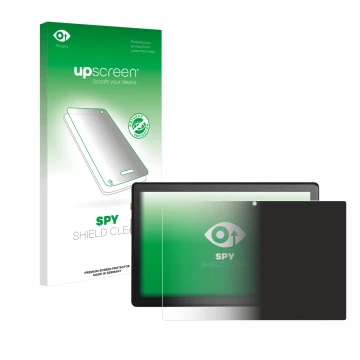 Parte frontal de un envase de producto con el logotipo de la marca upscreen. Al lado se muestra el dispositivo emporia TAB 1 1