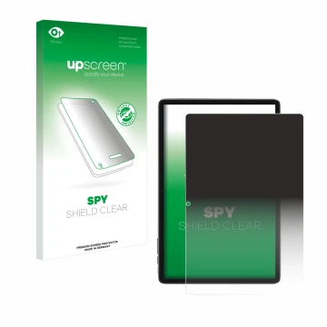 Parte frontal de un envase de producto con el logotipo de la marca upscreen. Al lado se muestra el dispositivo Blackview Tab 7