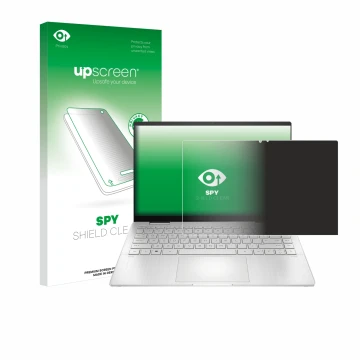 Parte frontal de un envase de producto con el logotipo de la marca upscreen. Al lado se muestra el dispositivo HP Pavilion x36