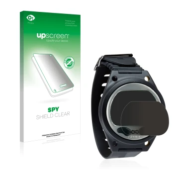 Parte frontal de un envase de producto con el logotipo de la marca upscreen. Al lado se muestra el dispositivo SCUBAPRO Aladin