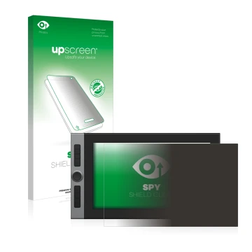 Parte frontal de un envase de producto con el logotipo de la marca upscreen. Al lado se muestra el dispositivo XP-Pen Artist P
