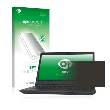 Parte frontal de un envase de producto con el logotipo de la marca upscreen. Al lado se muestra el dispositivo Fujitsu Lifeboo