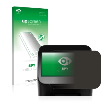 Parte frontal de un envase de producto con el logotipo de la marca upscreen. Al lado se muestra el dispositivo Shaper Origin G