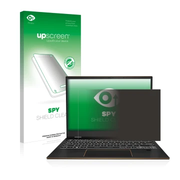 Parte frontal de un envase de producto con el logotipo de la marca upscreen. Al lado se muestra el dispositivo MSI Summit E13 