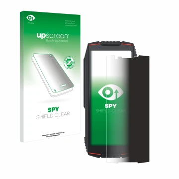 Parte frontal de un envase de producto con el logotipo de la marca upscreen. Al lado se muestra el dispositivo Cubot King Kong