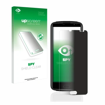 Parte frontal de un envase de producto con el logotipo de la marca upscreen. Al lado se muestra el dispositivo Beafon M7 Lite 