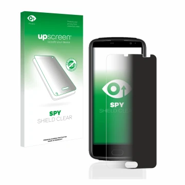 Parte frontal de un envase de producto con el logotipo de la marca upscreen. Al lado se muestra el dispositivo Beafon M7 premi
