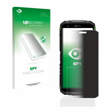 Parte frontal de un envase de producto con el logotipo de la marca upscreen. Al lado se muestra el dispositivo Doogee S41 Pro 