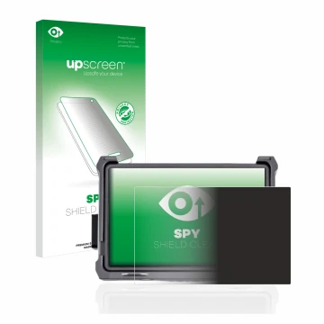 Parte frontal de un envase de producto con el logotipo de la marca upscreen. Al lado se muestra el dispositivo DJI Transmissio