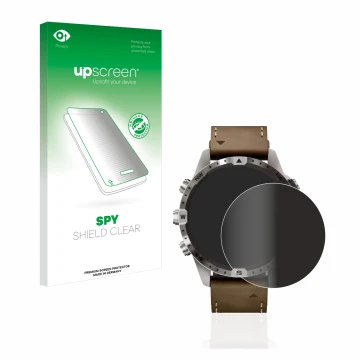 Parte frontal de un envase de producto con el logotipo de la marca upscreen. Al lado se muestra el dispositivo Garmin Marq Adv