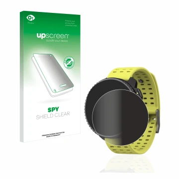 Parte frontal de un envase de producto con el logotipo de la marca upscreen. Al lado se muestra el dispositivo Suunto Vertical
