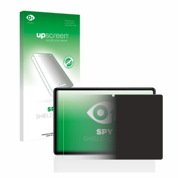 Parte frontal de un envase de producto con el logotipo de la marca upscreen. Al lado se muestra el dispositivo Blackview Tab 7