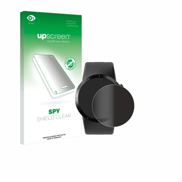 Parte frontal de un envase de producto con el logotipo de la marca upscreen. Al lado se muestra el dispositivo Shot Scope X5 c