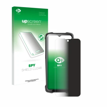 Parte frontal de un envase de producto con el logotipo de la marca upscreen. Al lado se muestra el dispositivo Cubot King Kong