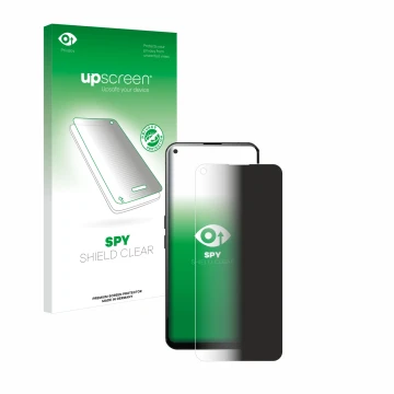 Parte frontal de un envase de producto con el logotipo de la marca upscreen. Al lado se muestra el dispositivo Unihertz Luna c