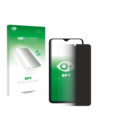 Parte frontal de un envase de producto con el logotipo de la marca upscreen. Al lado se muestra el dispositivo Oscal C70 con s