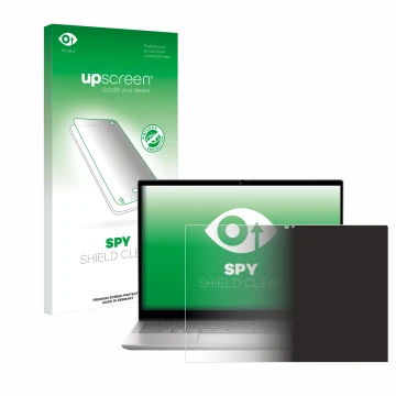 Parte frontal de un envase de producto con el logotipo de la marca upscreen. Al lado se muestra el dispositivo Dell Inspiron 1