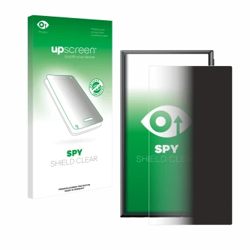 Parte frontal de un envase de producto con el logotipo de la marca upscreen. Al lado se muestra el dispositivo Sony Walkman NW