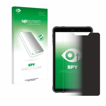 Parte frontal de un envase de producto con el logotipo de la marca upscreen. Al lado se muestra el dispositivo Ulefone Armor P