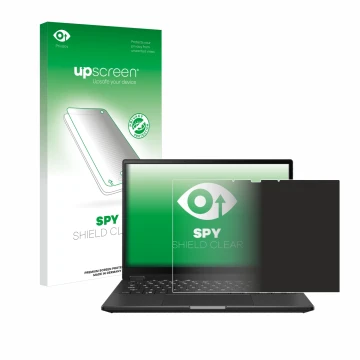 Parte frontal de un envase de producto con el logotipo de la marca upscreen. Al lado se muestra el dispositivo ASUS ROG Flow X