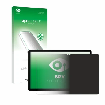 Parte frontal de un envase de producto con el logotipo de la marca upscreen. Al lado se muestra el dispositivo Samsung Galaxy 