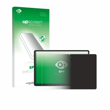 Parte frontal de un envase de producto con el logotipo de la marca upscreen. Al lado se muestra el dispositivo Samsung Galaxy 