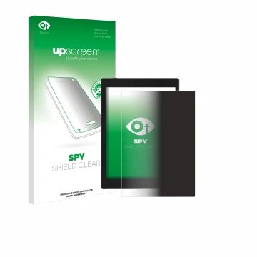 Parte frontal de un envase de producto con el logotipo de la marca upscreen. Al lado se muestra el dispositivo Boox Tab Mini C