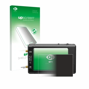 Parte frontal de un envase de producto con el logotipo de la marca upscreen. Al lado se muestra el dispositivo tinySA ultra sp