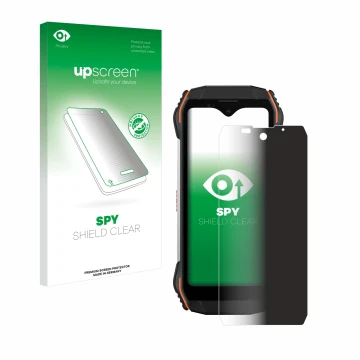 Parte frontal de un envase de producto con el logotipo de la marca upscreen. Al lado se muestra el dispositivo Blackview N6000