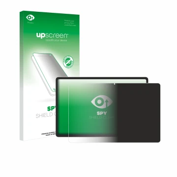 Parte frontal de un envase de producto con el logotipo de la marca upscreen. Al lado se muestra el dispositivo Samsung Galaxy 