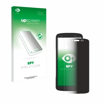 Parte frontal de un envase de producto con el logotipo de la marca upscreen. Al lado se muestra el dispositivo Zebra TC27 con 