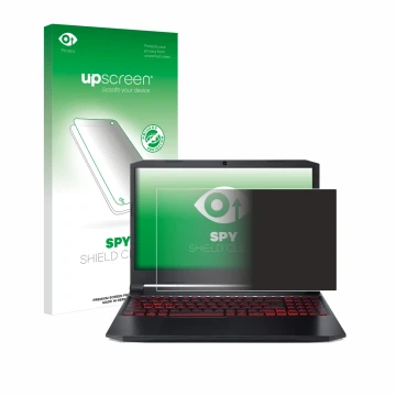 Parte frontal de un envase de producto con el logotipo de la marca upscreen. Al lado se muestra el dispositivo Acer Nitro 5 Ga
