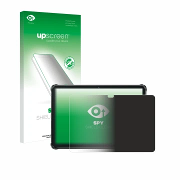 Parte frontal de un envase de producto con el logotipo de la marca upscreen. Al lado se muestra el dispositivo Oukitel RT7 Tit