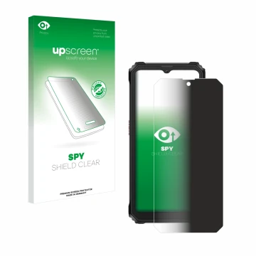 Parte frontal de un envase de producto con el logotipo de la marca upscreen. Al lado se muestra el dispositivo Blackview BV620