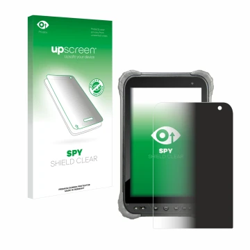 Parte frontal de un envase de producto con el logotipo de la marca upscreen. Al lado se muestra el dispositivo Juniper Systems
