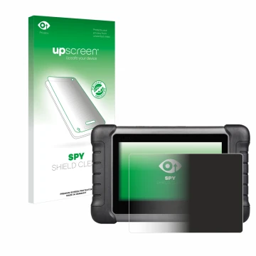 Parte frontal de un envase de producto con el logotipo de la marca upscreen. Al lado se muestra el dispositivo Autel MaxiCheck
