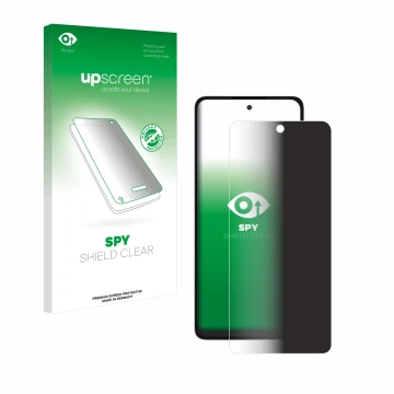 Parte frontal de un envase de producto con el logotipo de la marca upscreen. Al lado se muestra el dispositivo TCL 40 NXTPAPER