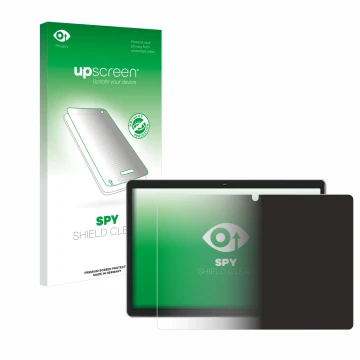 Parte frontal de un envase de producto con el logotipo de la marca upscreen. Al lado se muestra el dispositivo Facetel Q6 con 