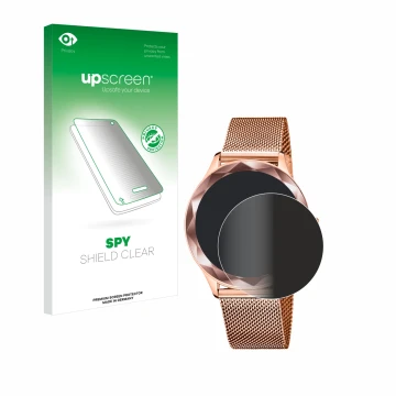 Parte frontal de un envase de producto con el logotipo de la marca upscreen. Al lado se muestra el dispositivo Lotus SMARTIME 