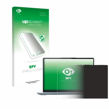 Parte frontal de un envase de producto con el logotipo de la marca upscreen. Al lado se muestra el dispositivo Lenovo IdeaPad 