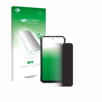 Parte frontal de un envase de producto con el logotipo de la marca upscreen. Al lado se muestra el dispositivo Oukitel WP30 Pr