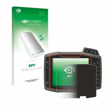 Parte frontal de un envase de producto con el logotipo de la marca upscreen. Al lado se muestra el dispositivo Amazone AmaTron