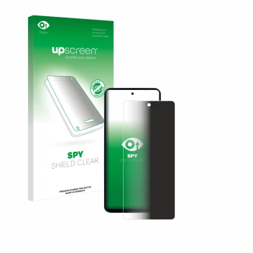 Parte frontal de un envase de producto con el logotipo de la marca upscreen. Al lado se muestra el dispositivo Blackview Shark